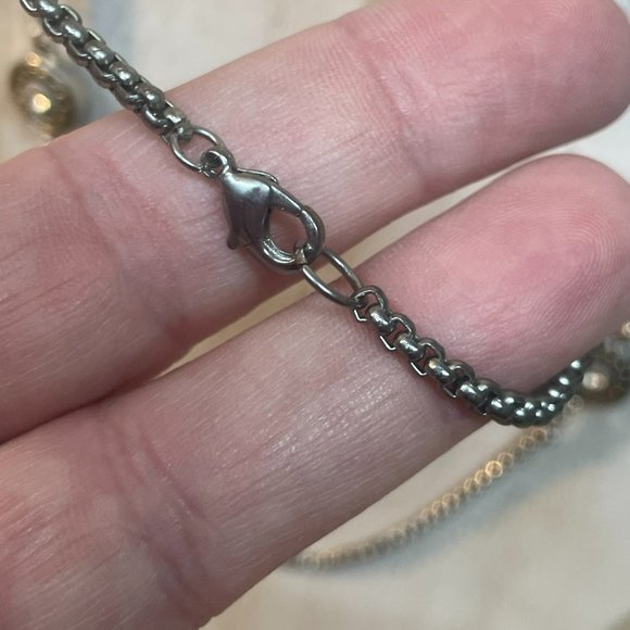 VINTAGE RHINESTONE COIN DOTS FLOATING ON POPCORN SILVER X LONG CHAIN NECKLACE - Picture 2 of 8